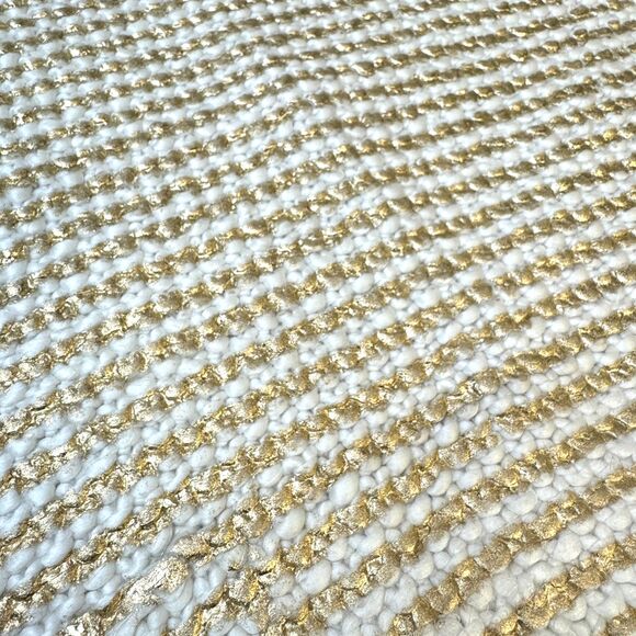 Pottery Barn Teen Golden Stripe Pillow Cover White Metallic Gold Hand Knit NEW - Picture 4 of 11